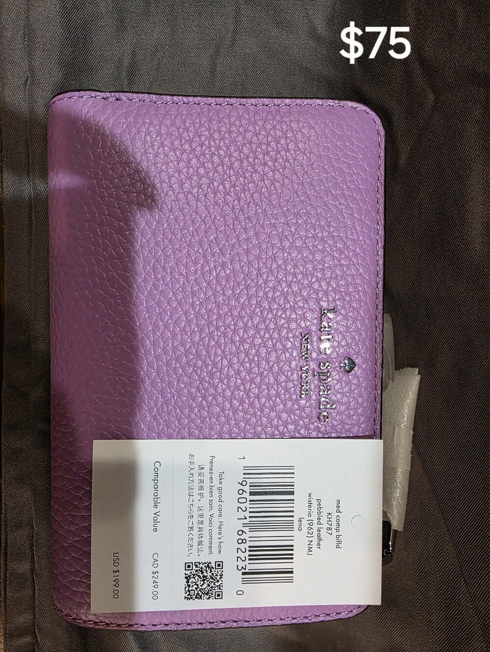 Kate Spade Lena Medium Comp Bifold Pebbled Leather Wallet